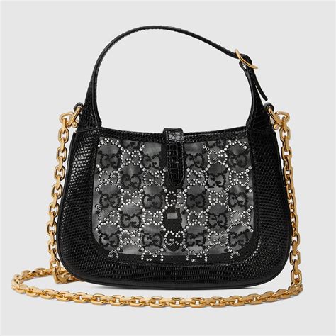 Jackie 1961 mini crystal GG lizard bag in black 